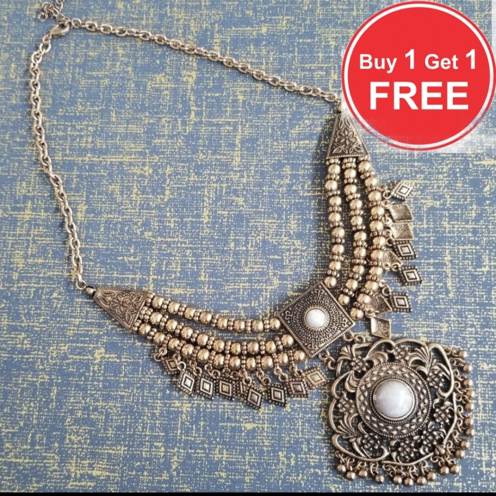 Oxidized Gold Statement Necklace